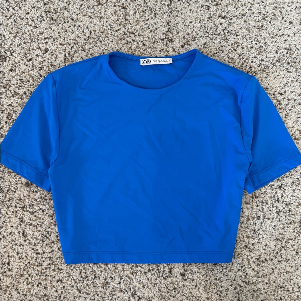 Zara Vibrant Blue Short Sleeve Crop Top